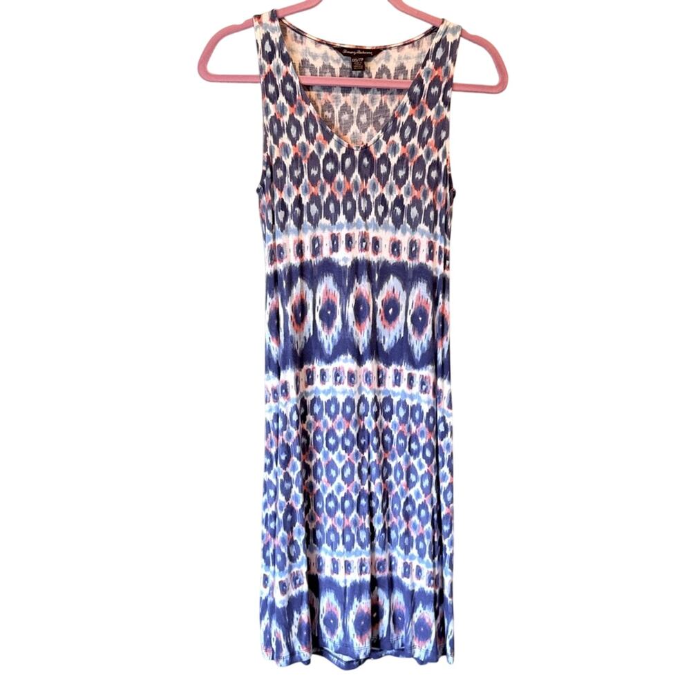 Tommy Bahama Blue Pink Ikat Print Maxi Dress Womens XXS Sleeveless Casual Beachy